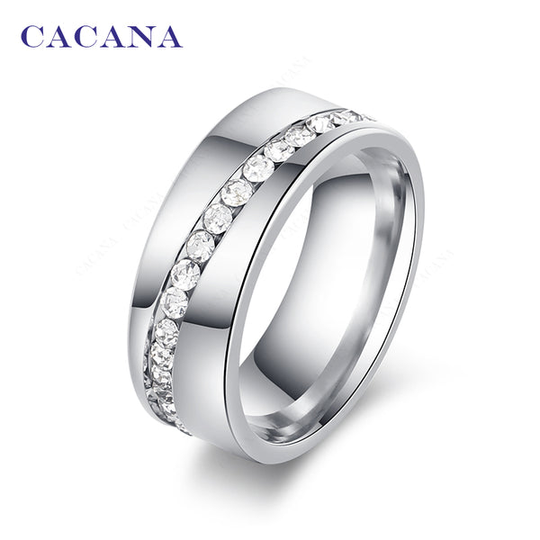 CACANA Stainless Steel Rings For Women Slash A Line Of CZ  Fashion Jewelry Wholesale NO.R68