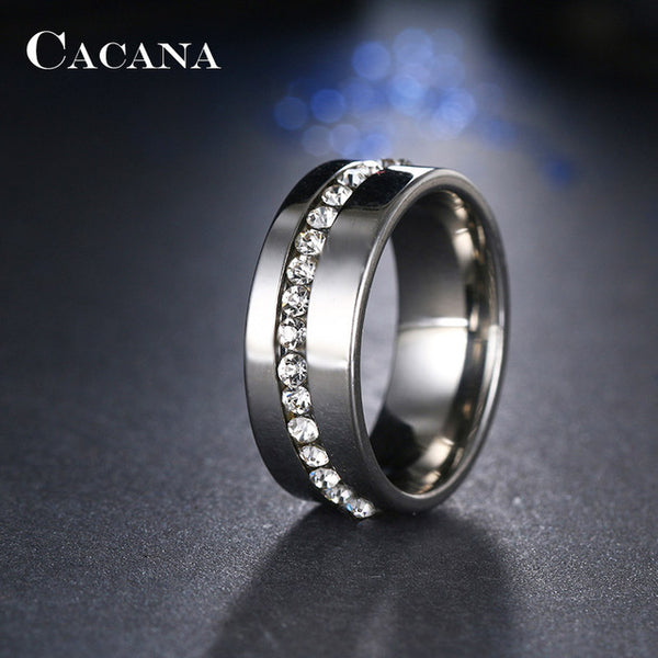 CACANA Stainless Steel Rings For Women Slash A Line Of CZ  Fashion Jewelry Wholesale NO.R68