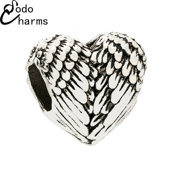 New European Silver Color Delicate Angel Wings Heart Charm Beads Fit Pandora Bracelets For Women DIY Jewerly Making Christmas