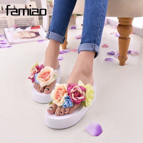 New Women Sandals Fashion Flower Summer Sandals Wedges Flip Flops Platform Slippers Shoes slippers zapatillas chinelo sandalia