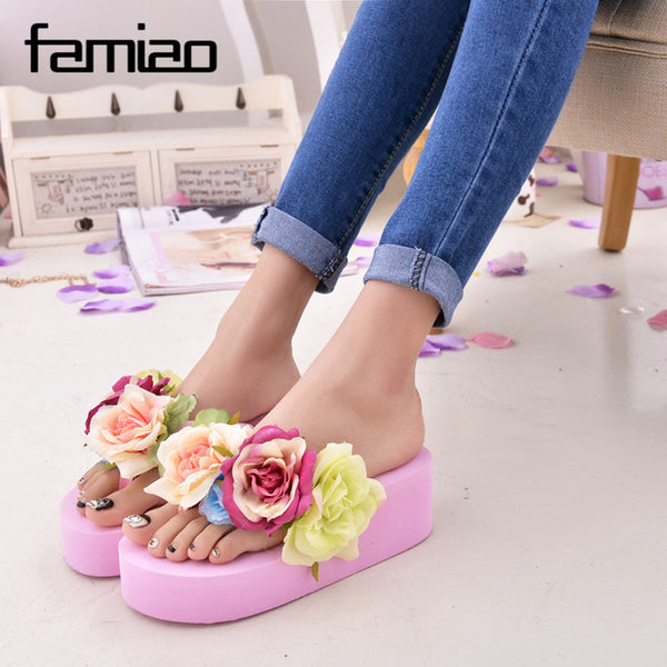 New Women Sandals Fashion Flower Summer Sandals Wedges Flip Flops Platform Slippers Shoes slippers zapatillas chinelo sandalia