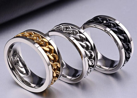 Queen New Trendy Jewelry Titanium Steel Men Women Finger Ring with Chain Inset Holiday Gifts Individual Style Rings three colors