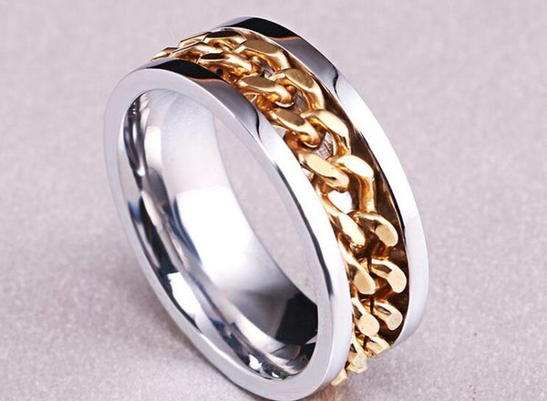 Queen New Trendy Jewelry Titanium Steel Men Women Finger Ring with Chain Inset Holiday Gifts Individual Style Rings three colors