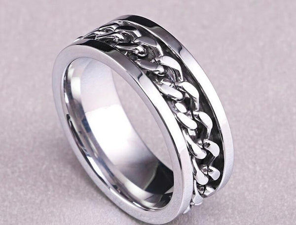 Queen New Trendy Jewelry Titanium Steel Men Women Finger Ring with Chain Inset Holiday Gifts Individual Style Rings three colors