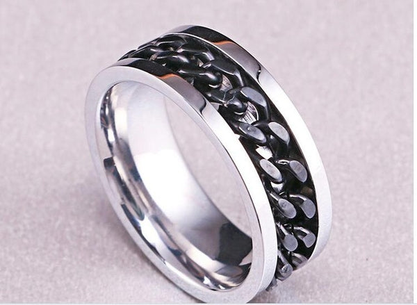 Queen New Trendy Jewelry Titanium Steel Men Women Finger Ring with Chain Inset Holiday Gifts Individual Style Rings three colors