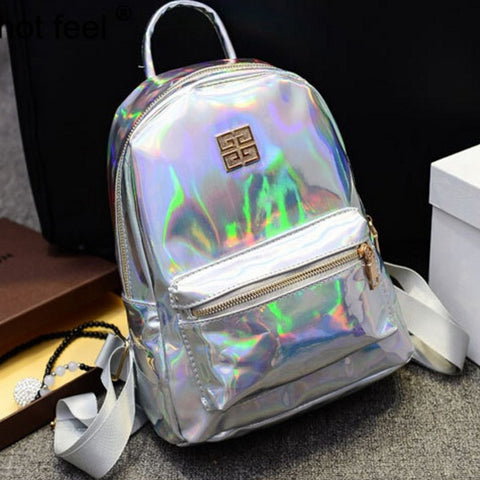 suutoop holographic backpack mochilas feminina women silver hologram laser men's back pack leather bagpack school bags zaino
