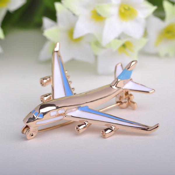 Blucome Cute Little Airplane Brooch Blue Enamel Gold-color Metal Brooches Pin Fighter Aircraft Model Jewelry Suit Clothes Clips