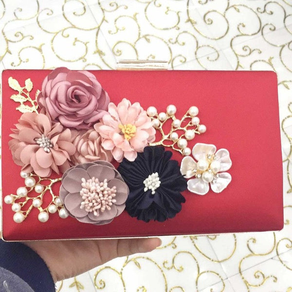 2017 newest Women Black Envelope Evening Clutch Bags Flower Chain Ladies Day Clutches Wine Purple Female Wedding Bag Purse 808