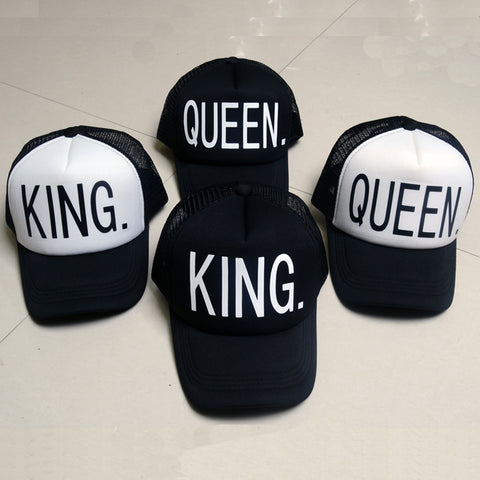 KING QUEEN Baseball Cap Print Men Women Polyester Mesh Summer Visor Snapback Caps White Black Couple Lover Hip Hop Sport Hats