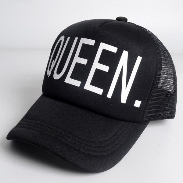 KING QUEEN Baseball Cap Print Men Women Polyester Mesh Summer Visor Snapback Caps White Black Couple Lover Hip Hop Sport Hats