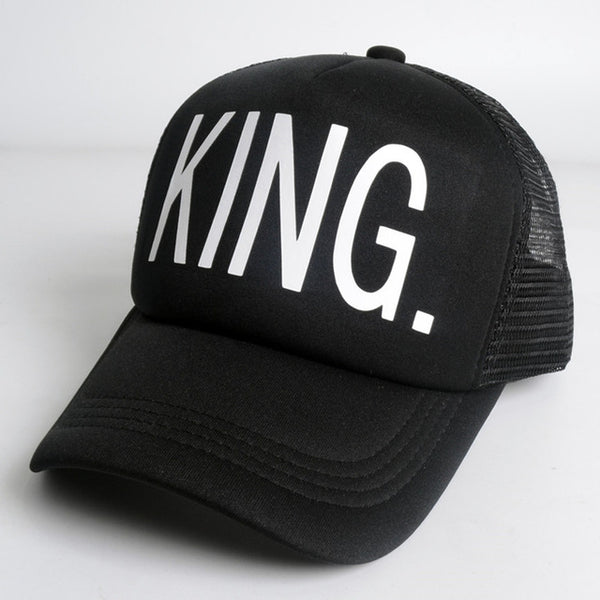 KING QUEEN Baseball Cap Print Men Women Polyester Mesh Summer Visor Snapback Caps White Black Couple Lover Hip Hop Sport Hats