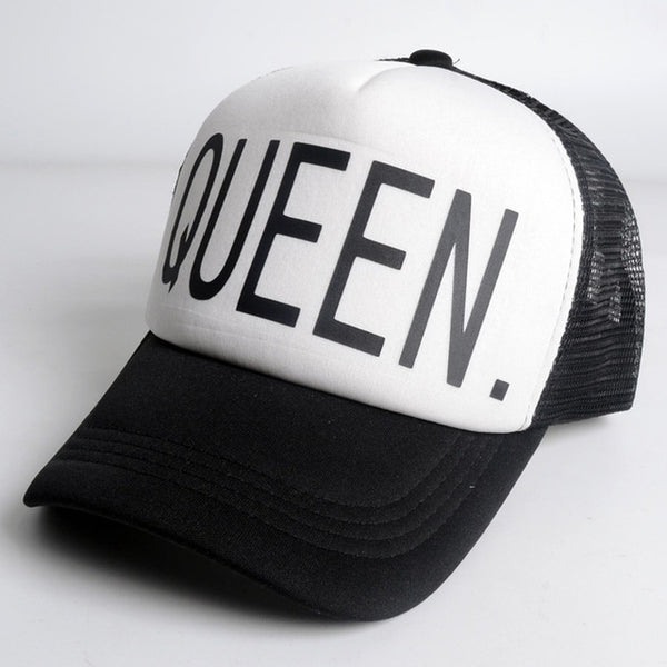 KING QUEEN Baseball Cap Print Men Women Polyester Mesh Summer Visor Snapback Caps White Black Couple Lover Hip Hop Sport Hats