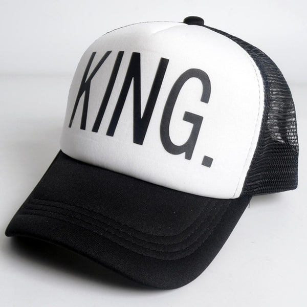 KING QUEEN Baseball Cap Print Men Women Polyester Mesh Summer Visor Snapback Caps White Black Couple Lover Hip Hop Sport Hats