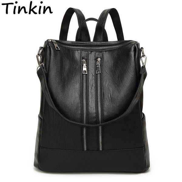 Tinkin New Arrival Spring Women Backpack Simple Casual School Bag Medium Size Leather Backpack Girl's Daily Bag