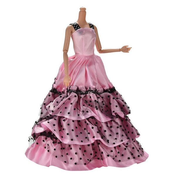 Hot Selling  Summer Mini Tank Doll Princess Dress 3 Layer Dot Flower Dress For Barbies Dolls Wedding Dresses