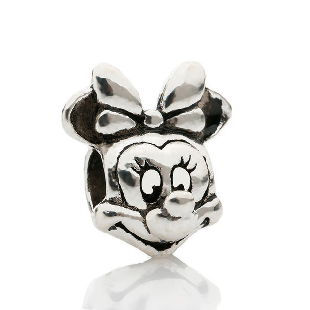Free Shipping 1pc Large Hole Silver Color Beads Lovely Minnie Mouse Charms Fits European Pandora Charm Bracelet Jewelry Gift