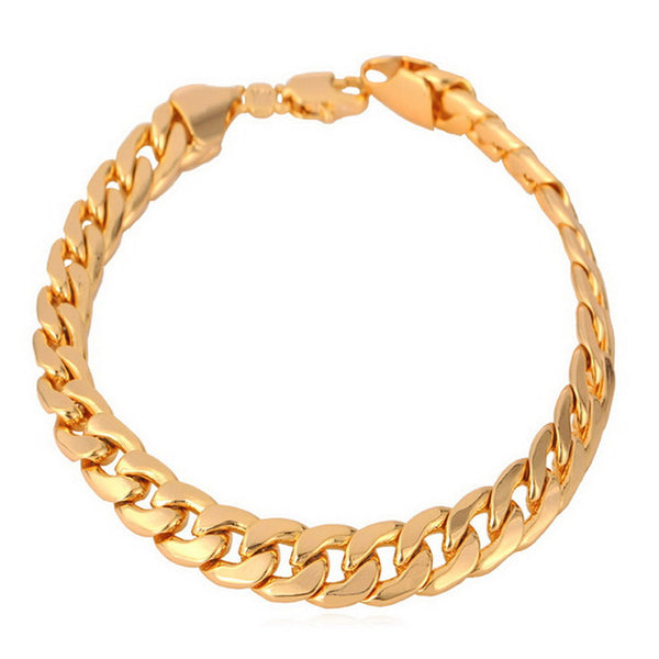 U7 Brand Bracelet Men/Women Jewelry Wholesale Trendy Black/Silver/Gold Color 21CM 7MM Thick Cuban Link Chain Bracelets H385