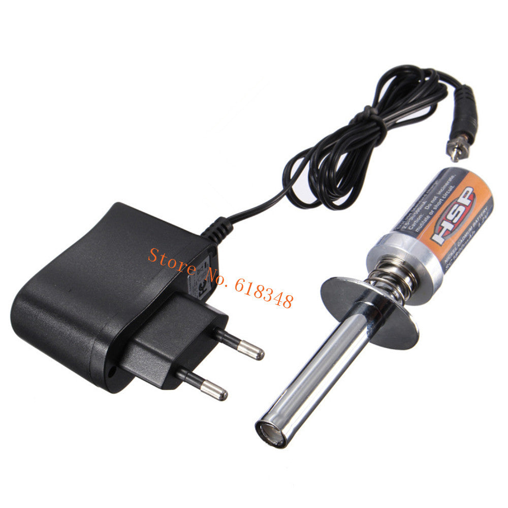 1800mAh Rechargeable Glow Plug Igniter Ignition Starter Kit AC Charger for Gas Nitro Engine Power 1/10 1/8 RC Car HSP 80101