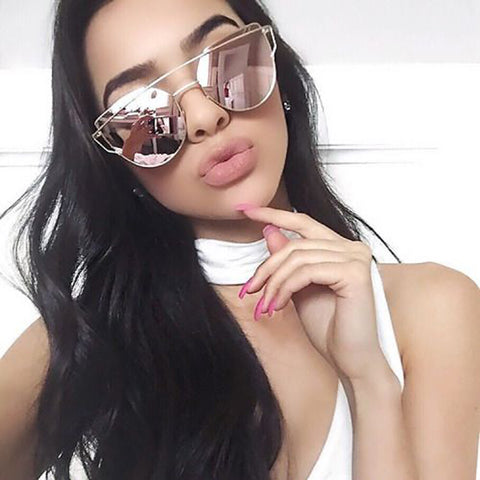 VCKA Cat Eye Sunglasses Women Brand Vintage Fashion Rose Gold Mirror Sun Glasses Unique Flat Ladies Sunglasses Oculos UV400