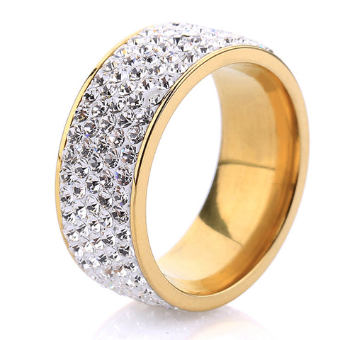 5 Row Crystal Jewelry Free Shipping Wholesale Gold Color Stainless Steel Wedding Rings