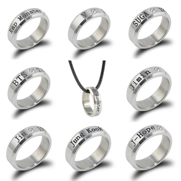 Fashion Bangtan Boys Cartoon Silver BTS Titanium Steel Crystal Rings Christmas Gift Jewelry Rings Accessories For Men And Women