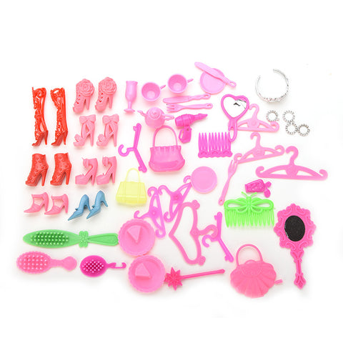 50 Pcs Doll Accessories Shoes Bag Mirror Hanger Comb Bracelet For Barbie Dolls Toys Child Gifts