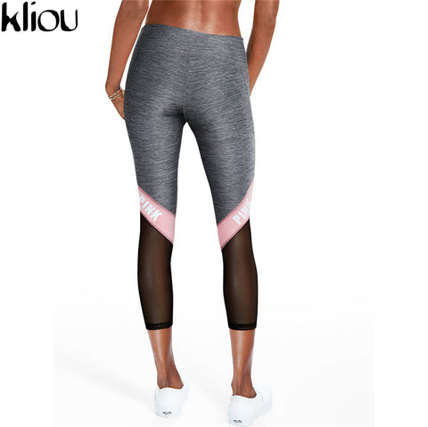 Kliou 2017 Women Casual Leggings Fitness summer Leggings New Arrival Ladies Plain Elastic Waist patchwork  Mesh Insert Leggings