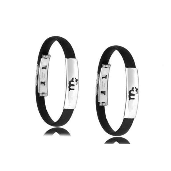 YYW New Hot Stainless Steel Silicone Bracelets Women Men Jewelry Clasp Black Rubber Bangle Zodiac Constellation Signs Bracelets