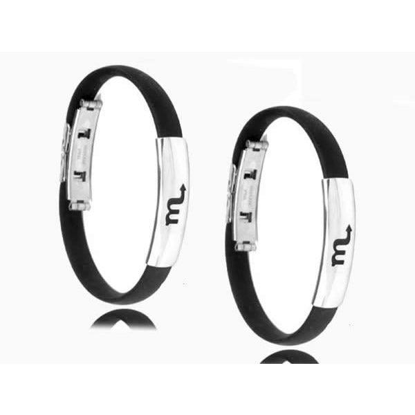 YYW New Hot Stainless Steel Silicone Bracelets Women Men Jewelry Clasp Black Rubber Bangle Zodiac Constellation Signs Bracelets