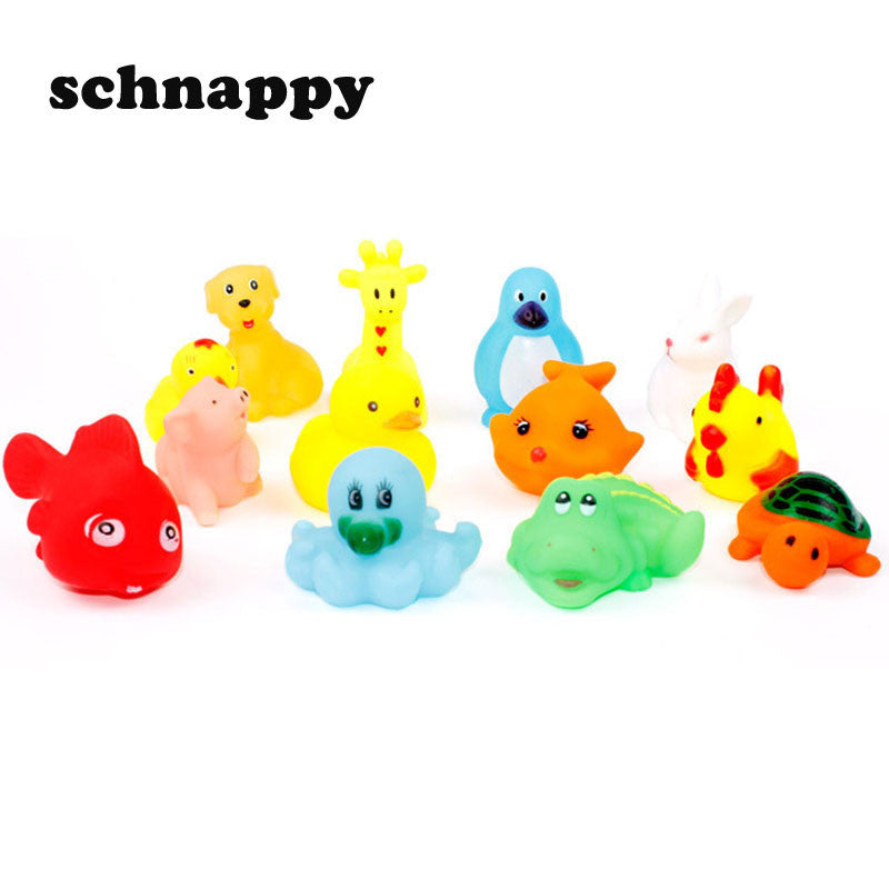 13Pcs Lovely Mixed Animals Water Toys Colorful Soft Rubber Float Squeeze Sound Squeaky Bathing Toy For Baby Kids