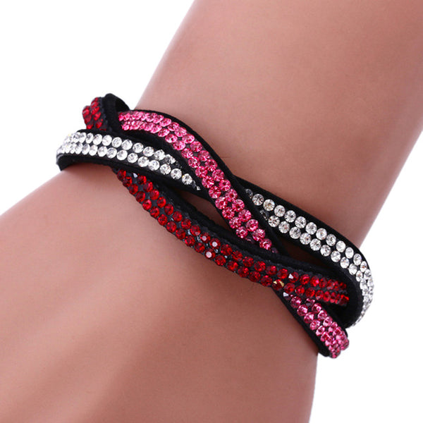 Fashion Charm Rhinestone Leather Wrap Crystal Multilayer Bracelets Bangles for Women Party Jewelry Bracelets KQS