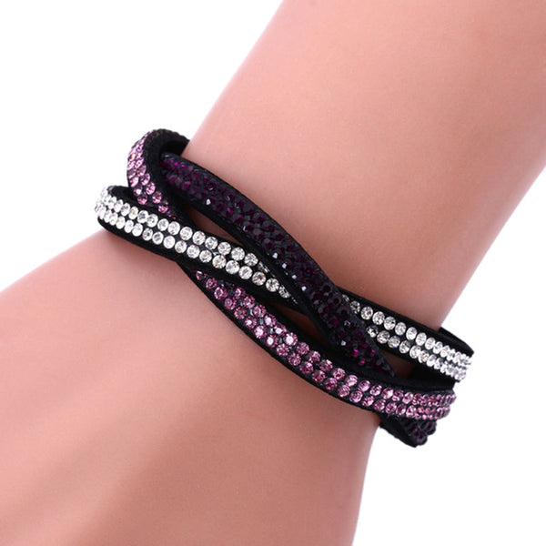 Fashion Charm Rhinestone Leather Wrap Crystal Multilayer Bracelets Bangles for Women Party Jewelry Bracelets KQS