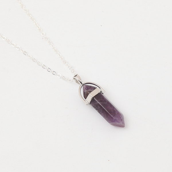 Fashion Hexagonal Column Necklace Natural Crystal Pendants Pink 6 colors Stone Necklaces Chains Pendant For Women Jewelry