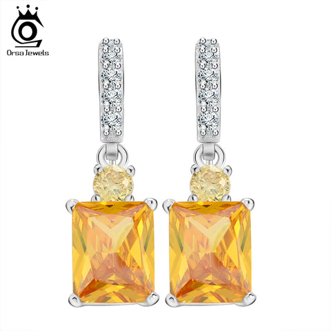ORSA JEWELS Big Yellow Stone Zircon Earring Beautiful Dangle Earring for Women Anniversary Gift Female Earrings OE126