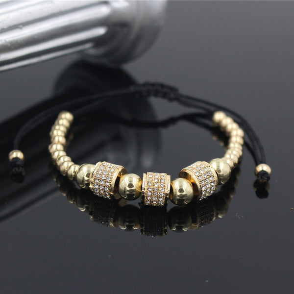Hot Sale Gold-Color Full Crystal Charm Anil Arjandas Fashion Bracelet Pave Setting Czech Bead Weave Men Macrame Bracelet