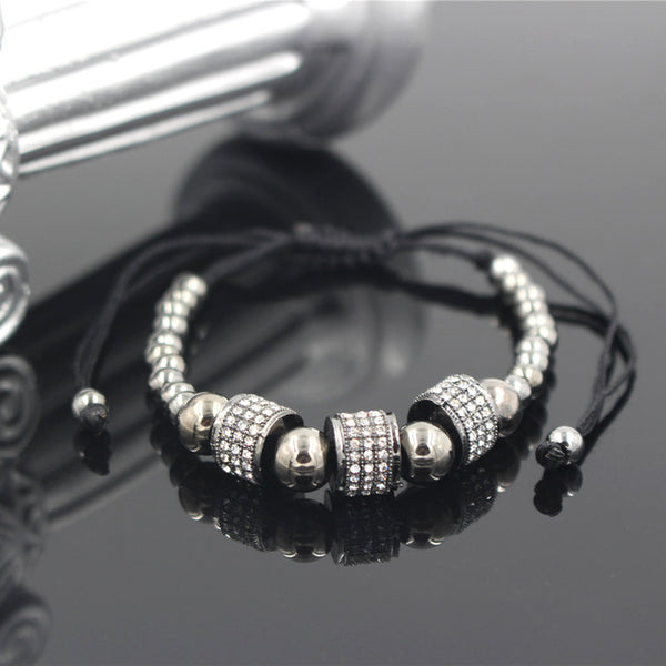 Hot Sale Gold-Color Full Crystal Charm Anil Arjandas Fashion Bracelet Pave Setting Czech Bead Weave Men Macrame Bracelet