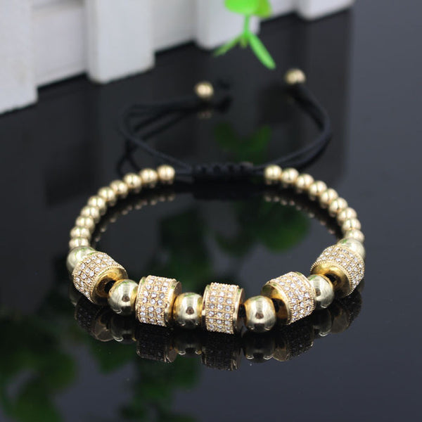 Hot Sale Gold-Color Full Crystal Charm Anil Arjandas Fashion Bracelet Pave Setting Czech Bead Weave Men Macrame Bracelet