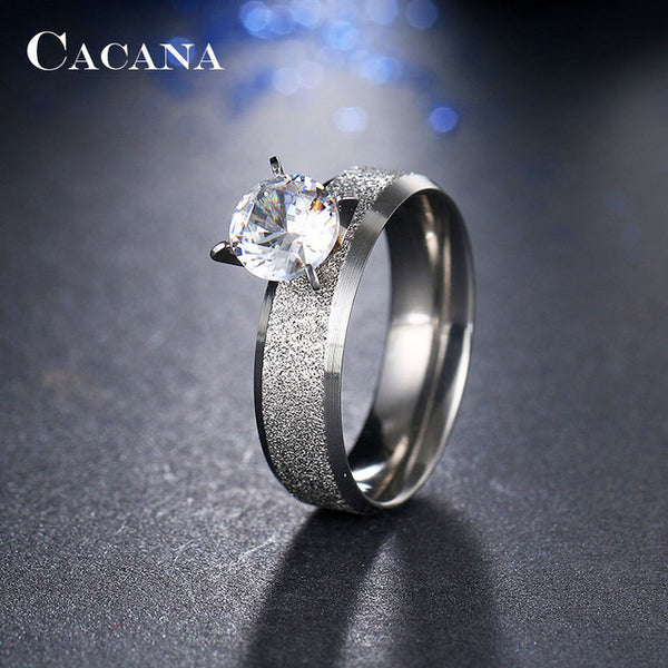 CACANA Stainless Steel Rings For Women Sequin With CZ  Fashion Jewelry Wholesale NO.R12