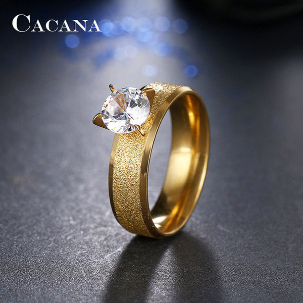 CACANA Stainless Steel Rings For Women Sequin With CZ  Fashion Jewelry Wholesale NO.R12