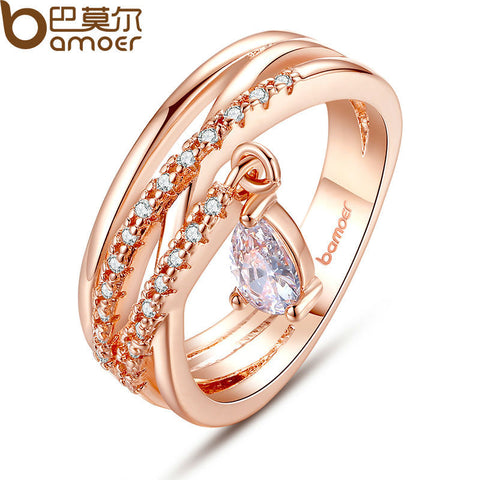 BAMOER Gold Color Bohemia Ring for Lady Wedding with Water Drop Pendant Special Store Jewelry JIR054