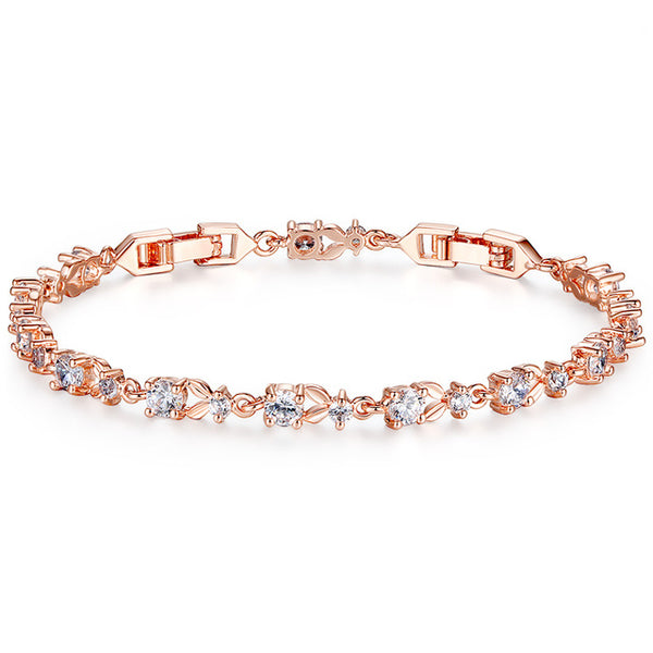 BAMOER 6 Colors Luxury Rose Gold Color Chain Link Bracelet for Women Ladies Shining AAA Cubic Zircon Crystal Jewelry JIB013
