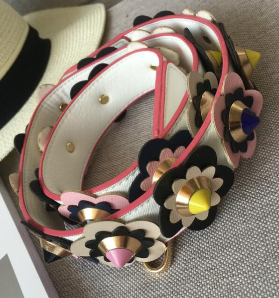 Hot fashion personality flower rivet handbags belts women bags strap women bag accessory bags parts pu leather icon bag belts
