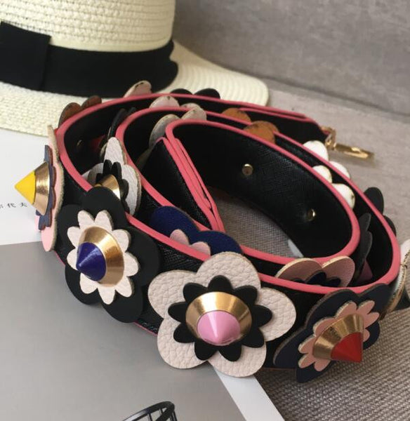 Hot fashion personality flower rivet handbags belts women bags strap women bag accessory bags parts pu leather icon bag belts