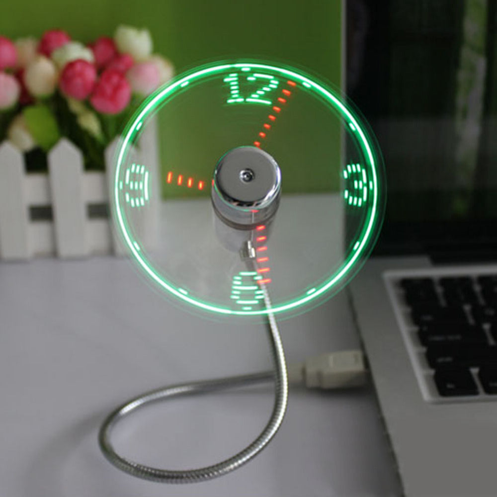 Hot selling Durable Adjustable USB Gadget Mini Flexible Time LED Clock USB Fan with LED Light Cool Gadget Time Display Wholesale