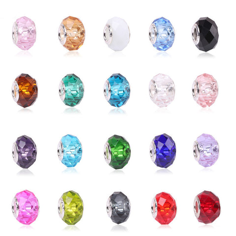 Couqcy Fashion New 20 Colors DIY Glass Beads Fit Pandora Charms Bracelets Necklaces 14*8*5mm European Beads jewelry making charm