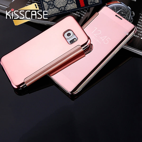 KISSCASE Clear Make Up Mirror Flip Case For iPhone 7 6 6S 6plus 5 5s se Samsung Galaxy S6 Edge S7 S7 Edge J1 J5 J7 A3 A5 A7 Case