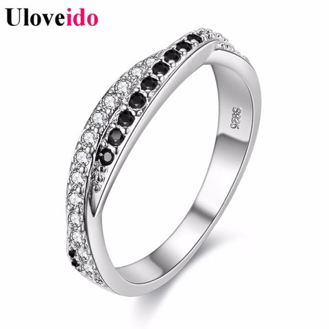 50% off Women Wedding Rings for Women Silver Color Black White Crystal Ring Lovers' Gift Jewelry Anel Feminine Wholesale Y022