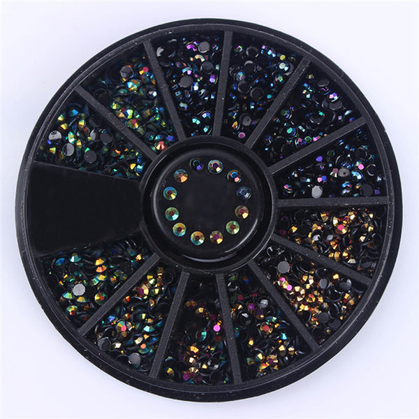 1 Box Colorful Shinning Nail Rhinestones Sharp Flat Bottom Studs 3D Nail Decor Manicure Nail Art Decoration In Wheel