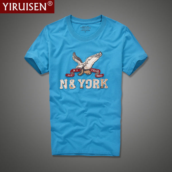 YiRuiSen brand clothing men short sleeve t shirt 100% cotton o-neck fashion letter patch t shirt men summer casual top tees