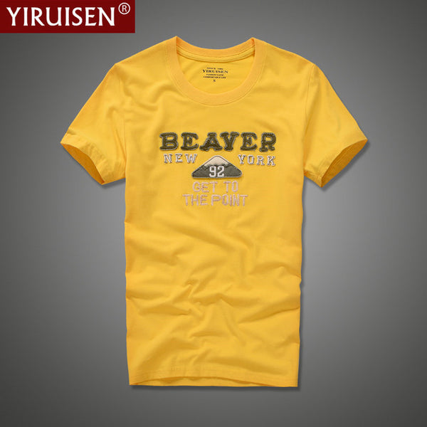 YiRuiSen brand clothing men short sleeve t shirt 100% cotton o-neck fashion letter patch t shirt men summer casual top tees